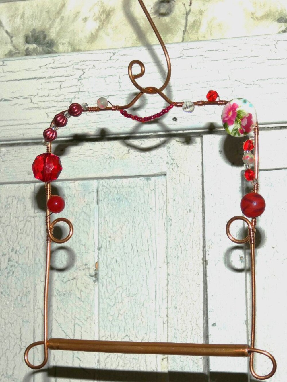 Copper Hummingbird Perch Swing with Detachable Copper Hook Red Beads